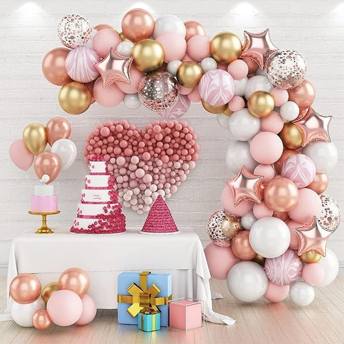 Baloane decorative Arcada, pentru Fetite, BABY SHOWER, ANGELBEAR, Arcada LOVE, decorativa, set mix din 82 baloane Latex, Rose Gold